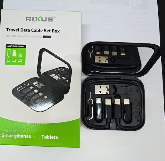 Rixus Редовна USB към Lightning / Type-C / micro USB Кабел Черен