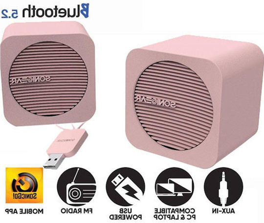 Sonic Gear BlueCube Ασύρματα Ηχεία Υπολογιστή 2.0 με Bluetooth και Ισχύ 5W σε Ροζ Χρώμα