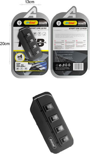 Andowl USB Hub 4 Ports USB 2.0 with USB-A Connection