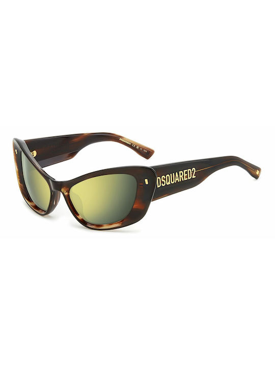 Dsquared2 Women's Sunglasses with Brown Tartaruga Plastic Frame and Green Lens D2 0118/S EX4/SQ