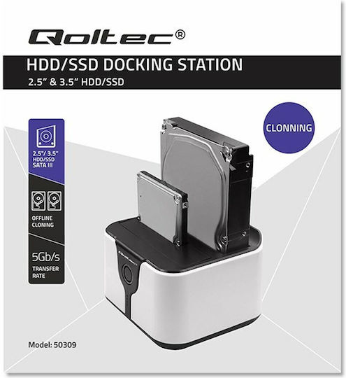 Qoltec Docking Station for 2 Hard Drives SATA 2.5" / 3.5" with Connection USB 3.0 (50309)