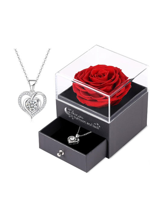 Eternal Rose Red with Silver Necklace in Box