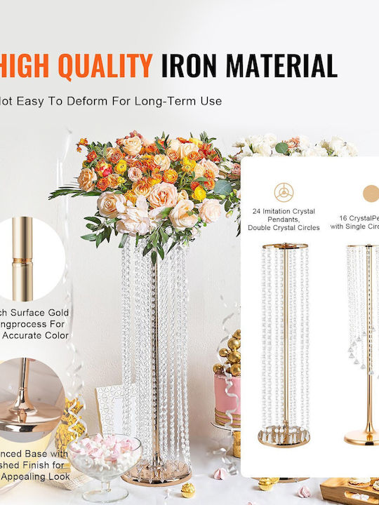 Vevor 4pcs 35.43 Inch 90cm Tall Crystal Wedding Stand Flowers Luxurious Centerpieces Flower Crystal Gold Vase Metal Ideal Ceremony Wedding Party T-stage Dinner Event Hotel Home Decoration