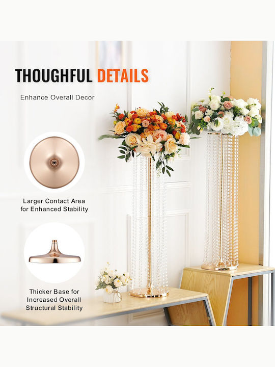 Vevor 4pcs 35.43 Inch 90cm Tall Crystal Wedding Stand Flowers Luxurious Centerpieces Flower Crystal Gold Vase Metal Ideal Ceremony Wedding Party T-stage Dinner Event Hotel Home Decoration
