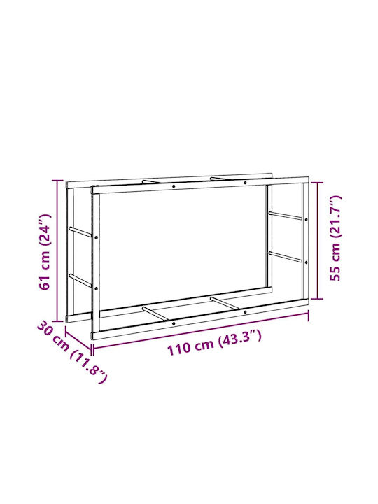 vidaXL Lemn Raft Depozitare lemne 110x30x61cm Negru
