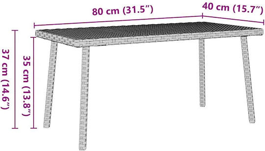 Sitting Room Outdoor Free Standing Rattan Table Light Grey 80x40x37cm