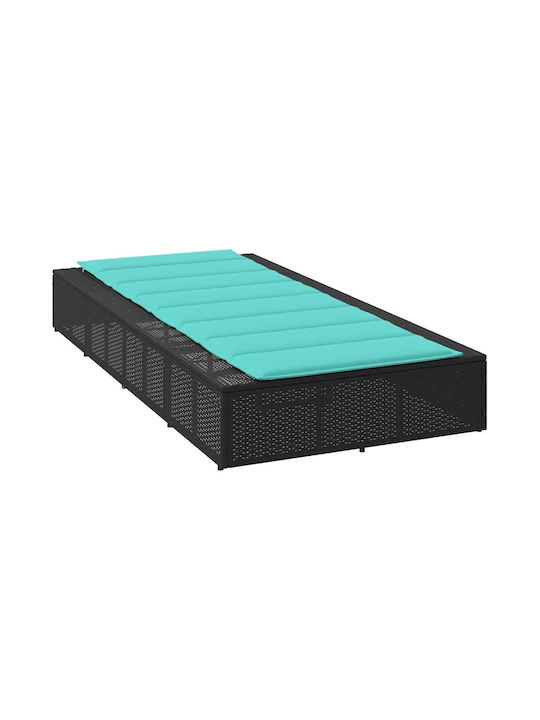 Șezlong Rattan cu Pernă Negru 210x100x28cm