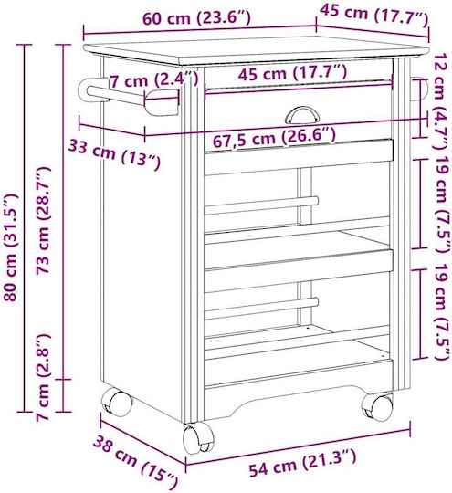 vidaXL Commercial Kitchen Food Cart H80xW67.5xD45cm