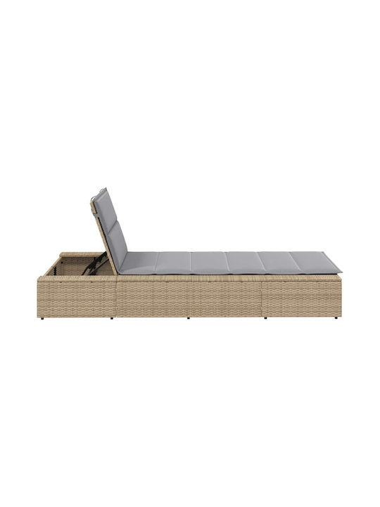 Șezlong Rattan cu Pernă Bej 210x100x28cm