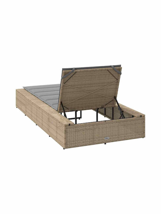 Șezlong Rattan cu Pernă Bej 210x100x28cm