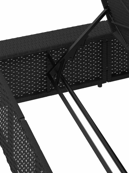 Șezlong Rattan cu Pernă Negru 210x100x28cm