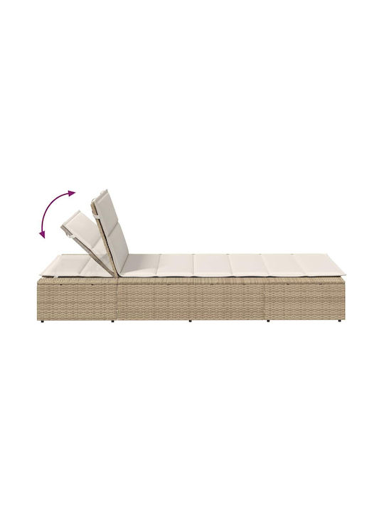 Градински и басейнови шезлонги Rattan с бежово възглавнично легло 210x100x28см