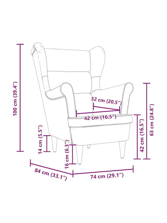 Armchair with Footstool White 74x84x100cm