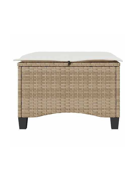 Garden Stool Cube Outdoor Rattan with Beige Cushion 2 Pieces 55x55x36cm