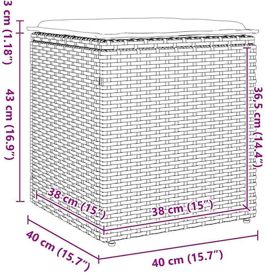 Garden Stool Cube Outdoor Rattan with Cushion Brown 2 Pieces 40x40x43cm