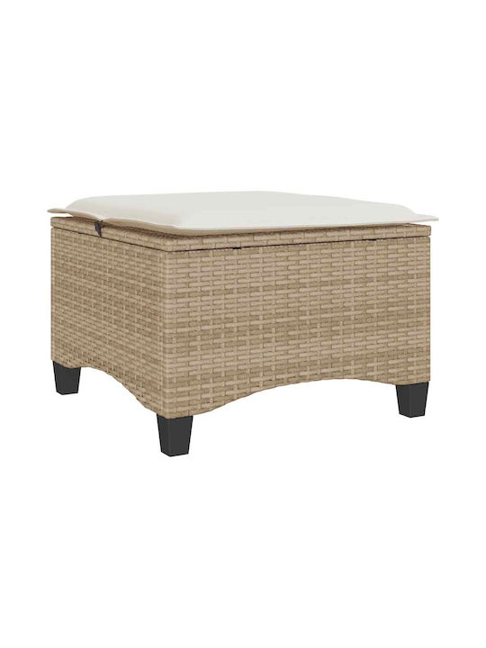 Garden Stool Cube Outdoor Rattan with Beige Cushion 2 Pieces 55x55x36cm