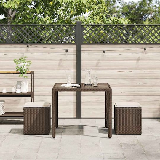 Garden Stool Cube Outdoor Rattan with Cushion Brown 2 Pieces 40x40x43cm