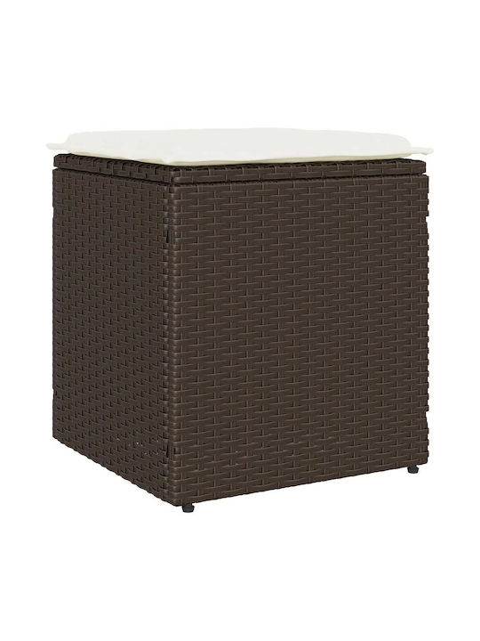 Garden Stool Cube Outdoor Rattan with Cushion Brown 2 Pieces 40x40x43cm