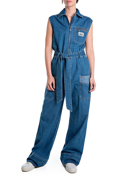 Replay Women's Denim Sleeveless One-piece Suit Blue