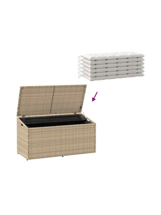 vidaXL Μπαούλο Αποθήκευσης Εξωτερικού Χώρου Rattan Μπεζ Μ110xΠ50xΥ58εκ.