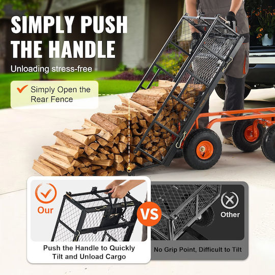 Dump Cart Garden Cart Log Transport Metallic Four-wheel with Maximum Load Weight 181kg 25.5x25.5cm.