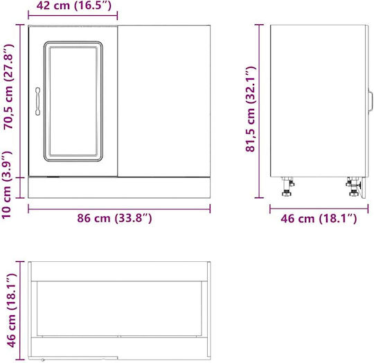 Eckschrank Boden Grey 86x46x81.5Stück