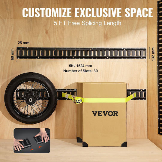 Vevor E Track Tie-down Rail Kit 18pcs 5' E-tracks Set Περιλαμβάνει 4 Χαλύβδινες Ράγες & 8 Άγκυρες O-ring & 4 Tie-off D-ring & 2 Ιμάντες Καστάνιας Αξεσουάρ Ασφάλισης Μοτοσικλέτες Cargo 2000 Lbs