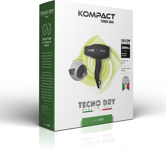 Tecno Dry Професионален Сешоар Turbo с Дифузер 2000W