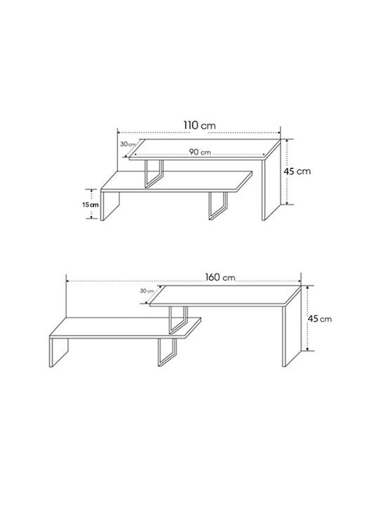 TV Stand Lilant from Metal & Wood Grey Shade - Black Metal L110xW30xH45cm