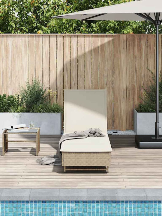 Ξαπλώστρα Rattan με Μαξιλάρι & Ρόδες Μπεζ 200x55x25.5εκ.