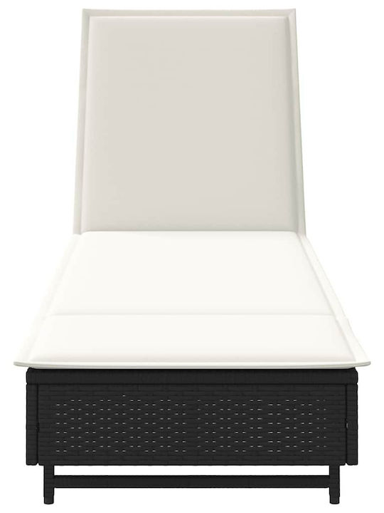 Liegestuhl Rattan mit Kissen & Rädern Schwarz 200x55x25.5cm.