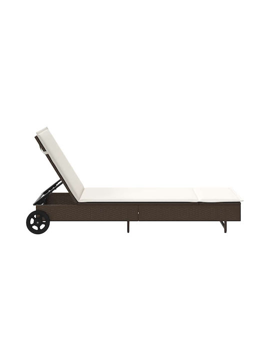 Deckchair Rattan with Cushion & Wheels Brown 200x55x25.5cm.