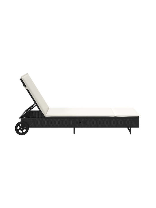 Liegestuhl Rattan mit Kissen & Rädern Schwarz 200x55x25.5cm.