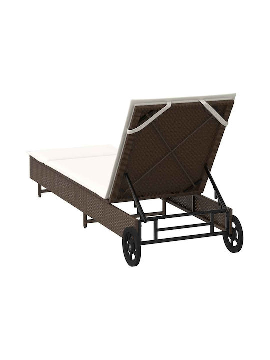 Deckchair Rattan with Cushion & Wheels Brown 200x55x25.5cm.