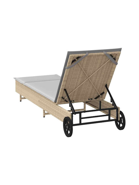 Ξαπλώστρα Rattan με Μαξιλάρι & Ρόδες Γκρι 200x55x25.5εκ.