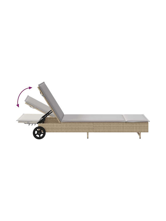 Ξαπλώστρα Rattan με Μαξιλάρι & Ρόδες Γκρι 200x55x25.5εκ.