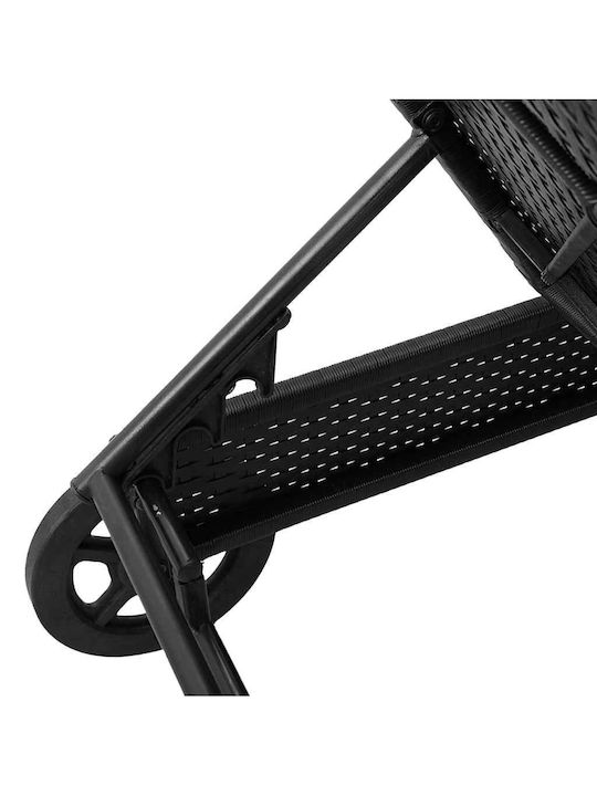 Liegestuhl Rattan mit Kissen & Rädern Schwarz 200x55x25.5cm.