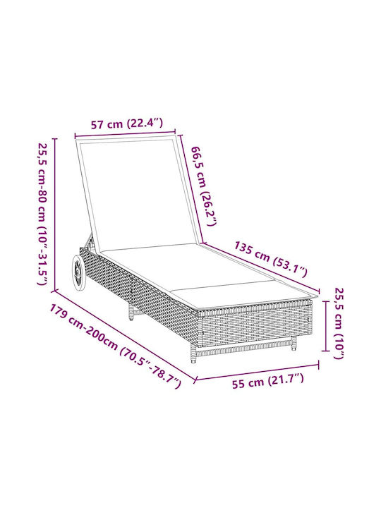 Ξαπλώστρα Rattan με Μαξιλάρι & Ρόδες Μπεζ 200x55x25.5εκ.