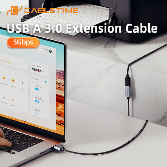 Cabletime USB 2.0 Kabel USB-A-Stecker - USB-A-Buchse Schwarz 2m CT-AMAF1-AG2