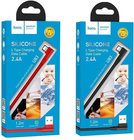 Hoco Angle (90°) USB to Lightning Cable Κόκκινο 1.2m (U83)