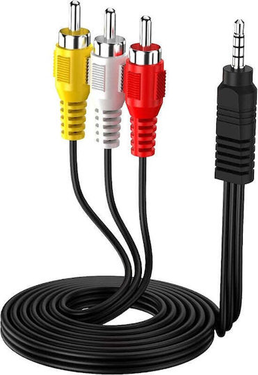 3,5mm Klinkenkabel 3x RCA-Stecker Schwarz 1,5 m mit Vergoldeten Anschlüssen Rca-01