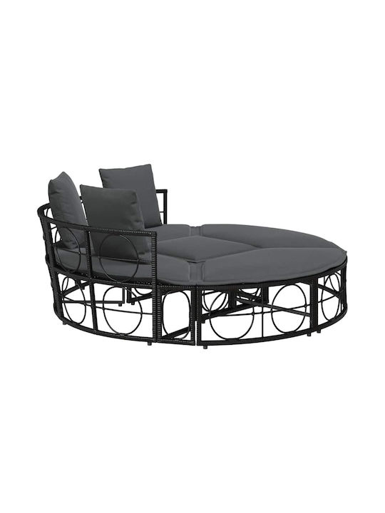 Pat de lounge pentru exterior fără baldachin negru din ratan sintetic negru 160 x 50 x 3,8 cm