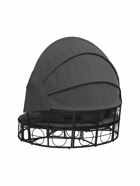 Canapea de exterior cu copertină și perne, ratan sintetic negru, negru