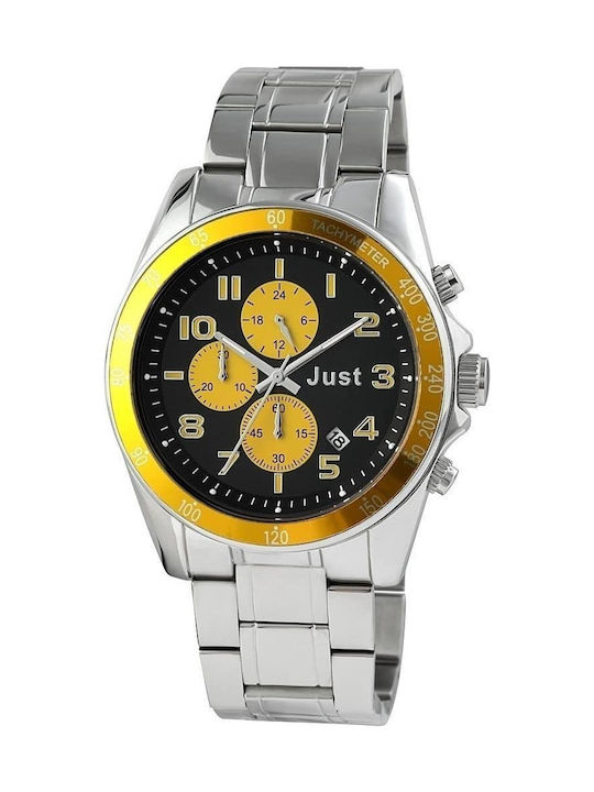 Just Watch Ανδρικό Ρολόι 22mm Χρονογράφος Μπαταρίας με Ασημί Μεταλλικό Μπρασελέ