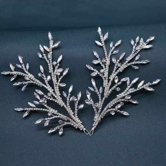 Bridal Decoration Set of 2 Hair Accessories Left Right Silver-Plated Crystals Loriane