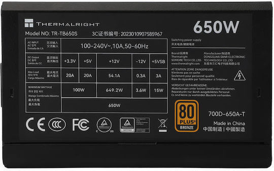 Thermalright TB-650S 650W Schwarz Computer-Netzteil Voll verkabelt 80 Plus Bronze