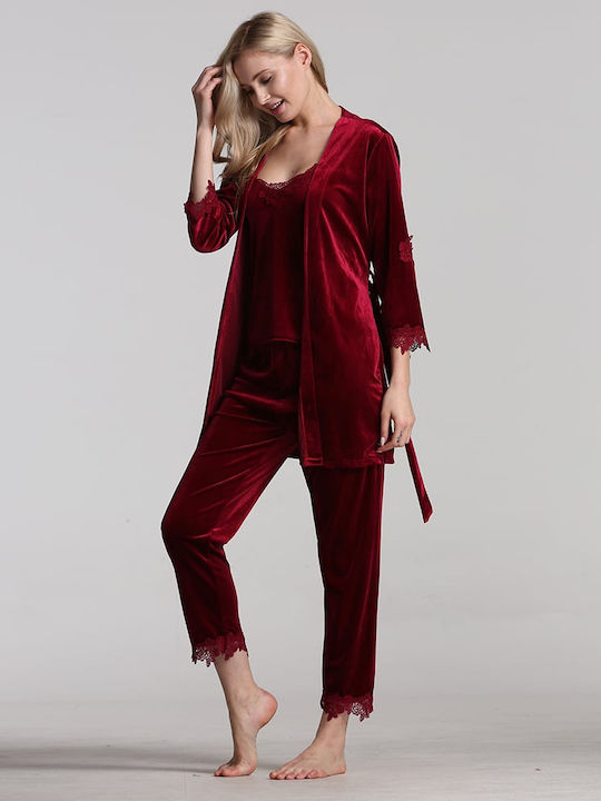 Chicret Winter Women's Pyjama Set Velvet Burgundy