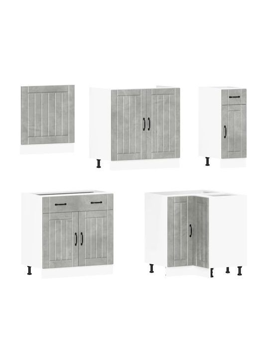 Lucca Kitchen Cabinet Set Wall & Floor with Countertop Grey Concrete 342x46x141.5cm