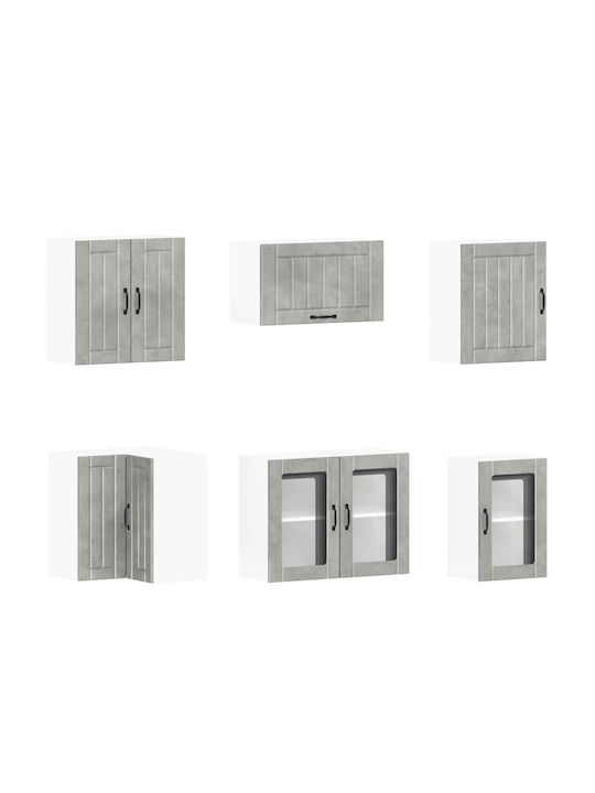 Lucca Kitchen Cabinet Set Wall & Floor with Countertop Grey Concrete 342x46x141.5cm