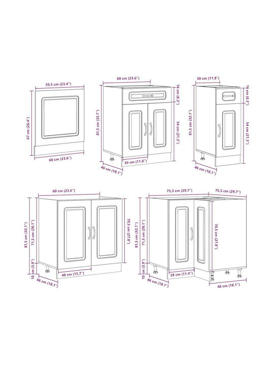 Lucca Kitchen Cabinet Set Wall & Floor with Countertop Grey Concrete 342x46x141.5cm